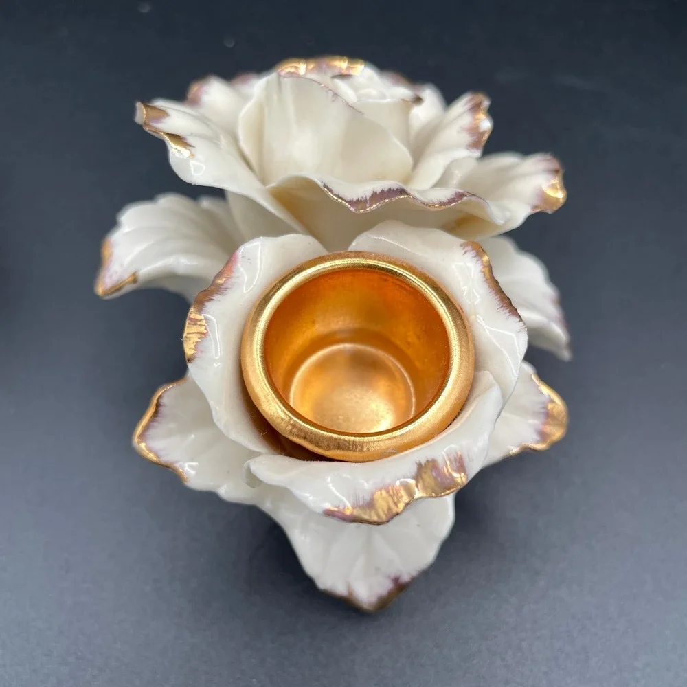 Avon Porcelain Unisex Adult OS Vintage Rose Candlestick Holders Set of 2